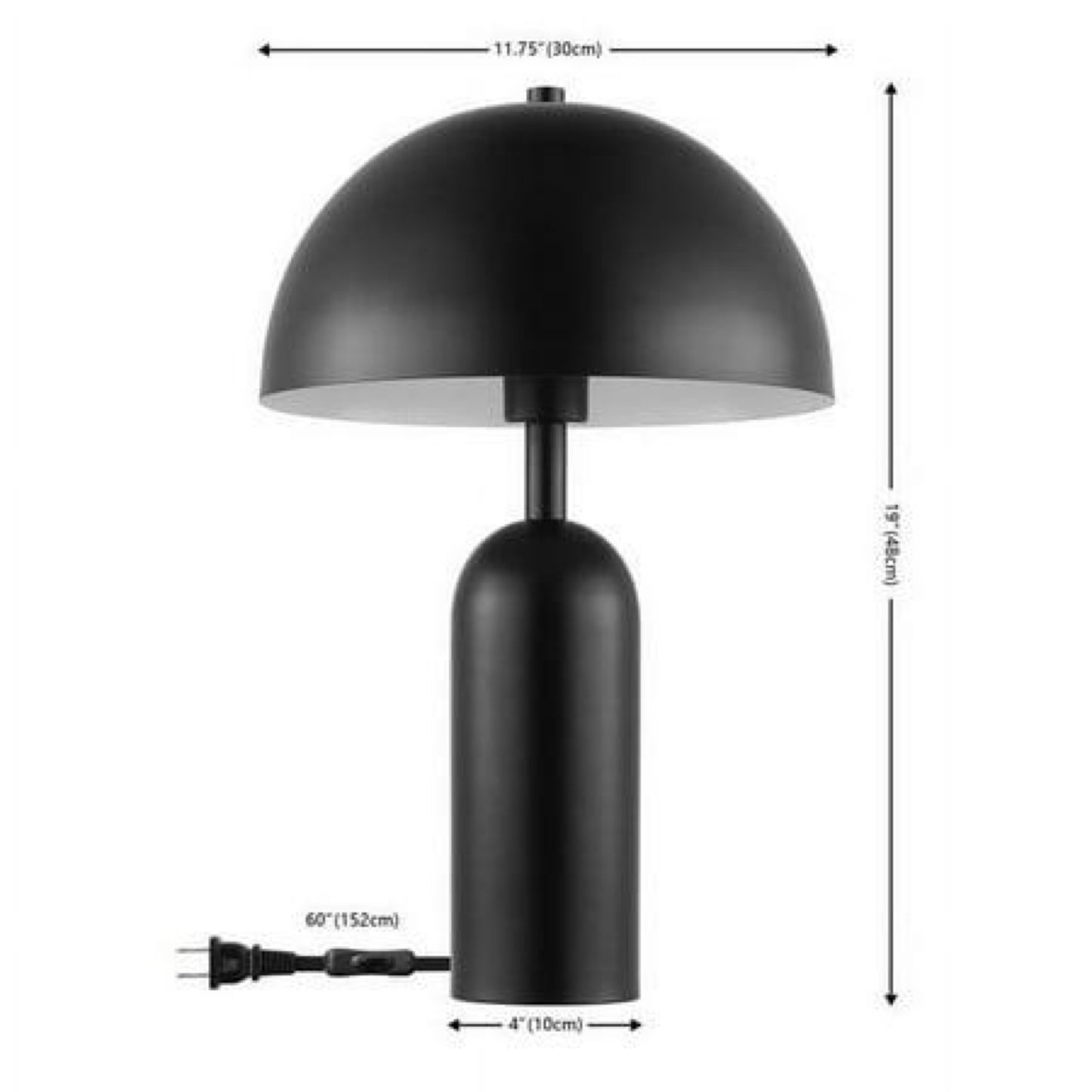 Safavieh Ryler 19" Mid-Century Black Metal Table Lamp with Black Shade