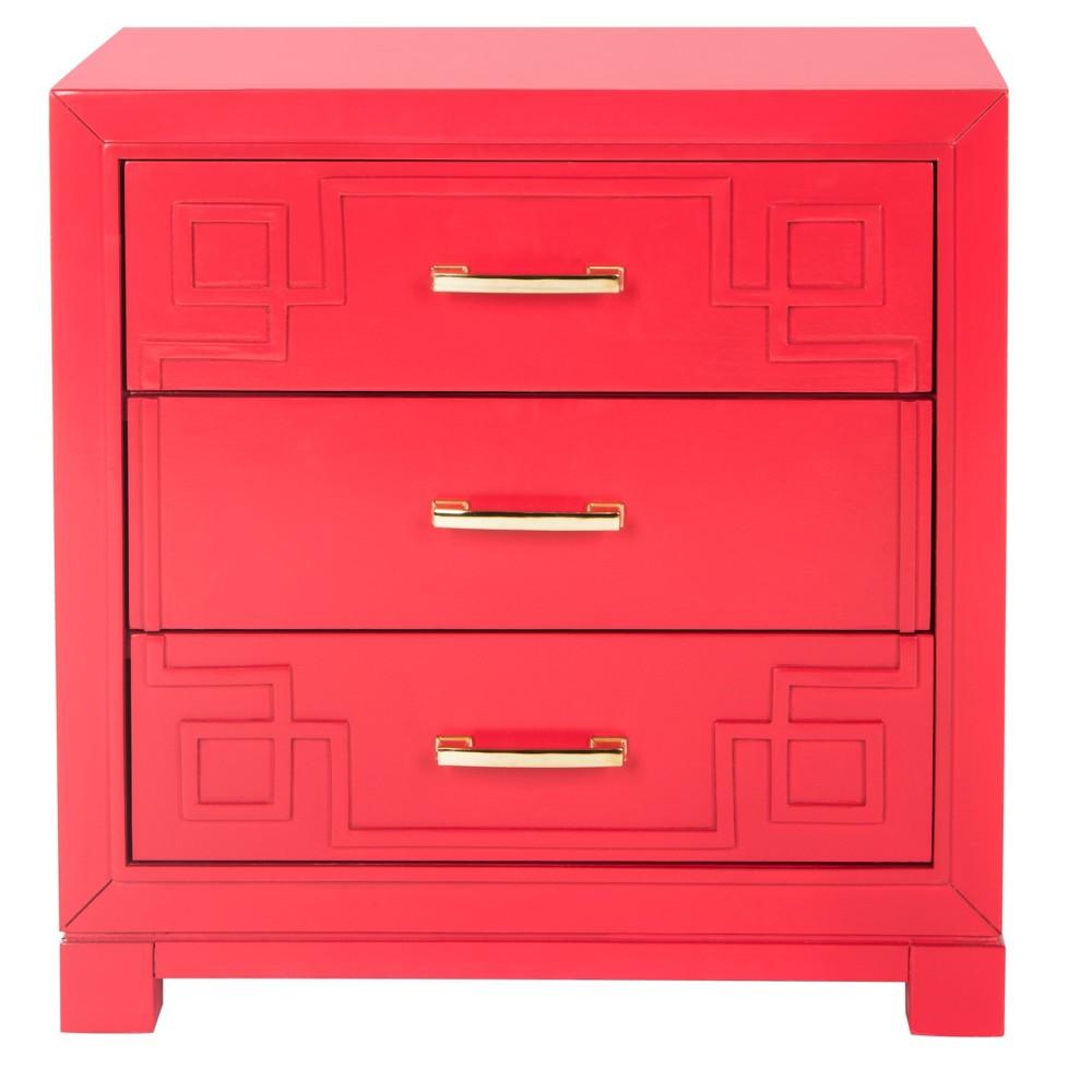Safavieh Raina Three Drawer Greek Key Night Stand Red