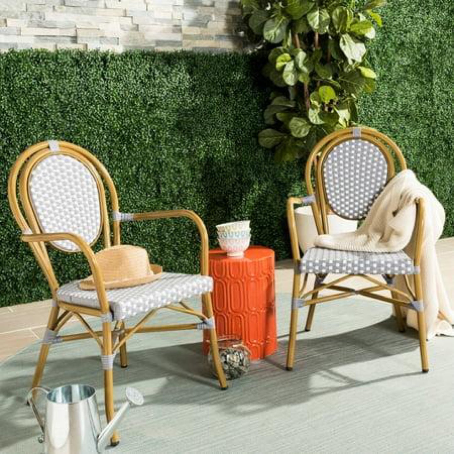 Safavieh Rosen Outdoor Patio Stacking Arm Chair Grey/White