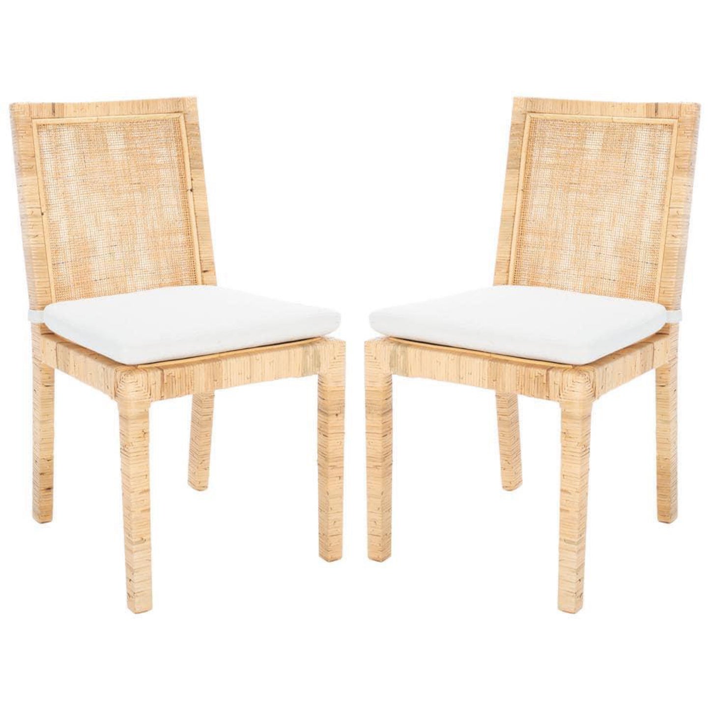 Tojo White/Natural 15.74 in. Rattan Dining Chair Set of 2