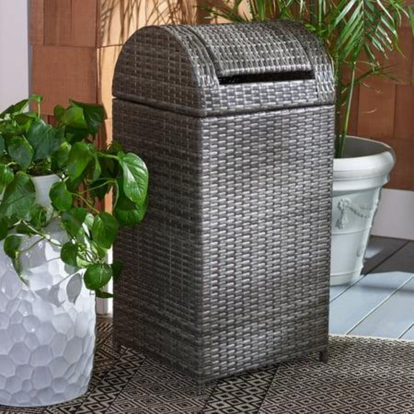 Safavieh Serapis Contemporary Modern Outdoor Patio Trash Bin