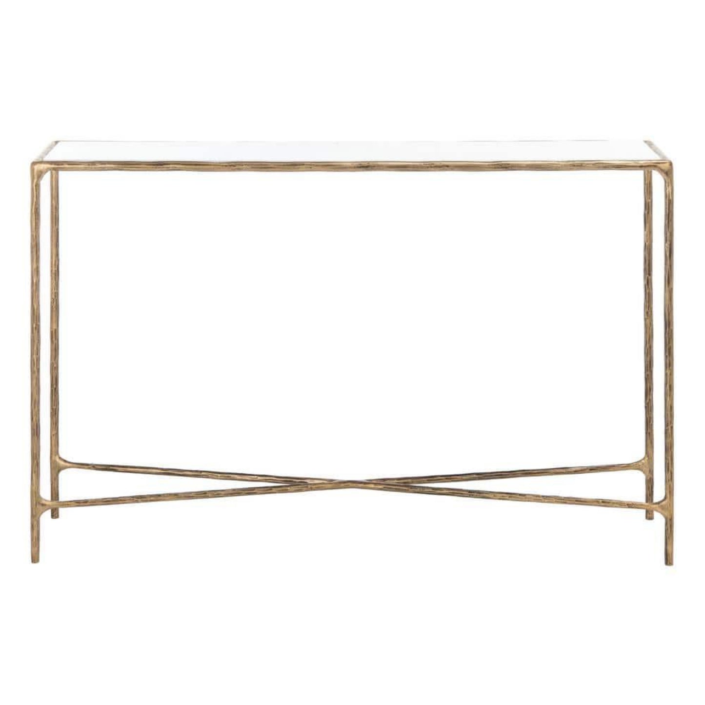Jessa 12 in. Brass/White Rectangle Metal Console Table
