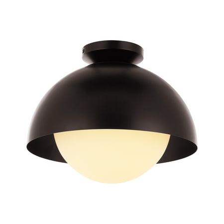 Safavieh Syluna 14 in. Modern Oil Rubbed Bronze Metal Mount Light with White Shade