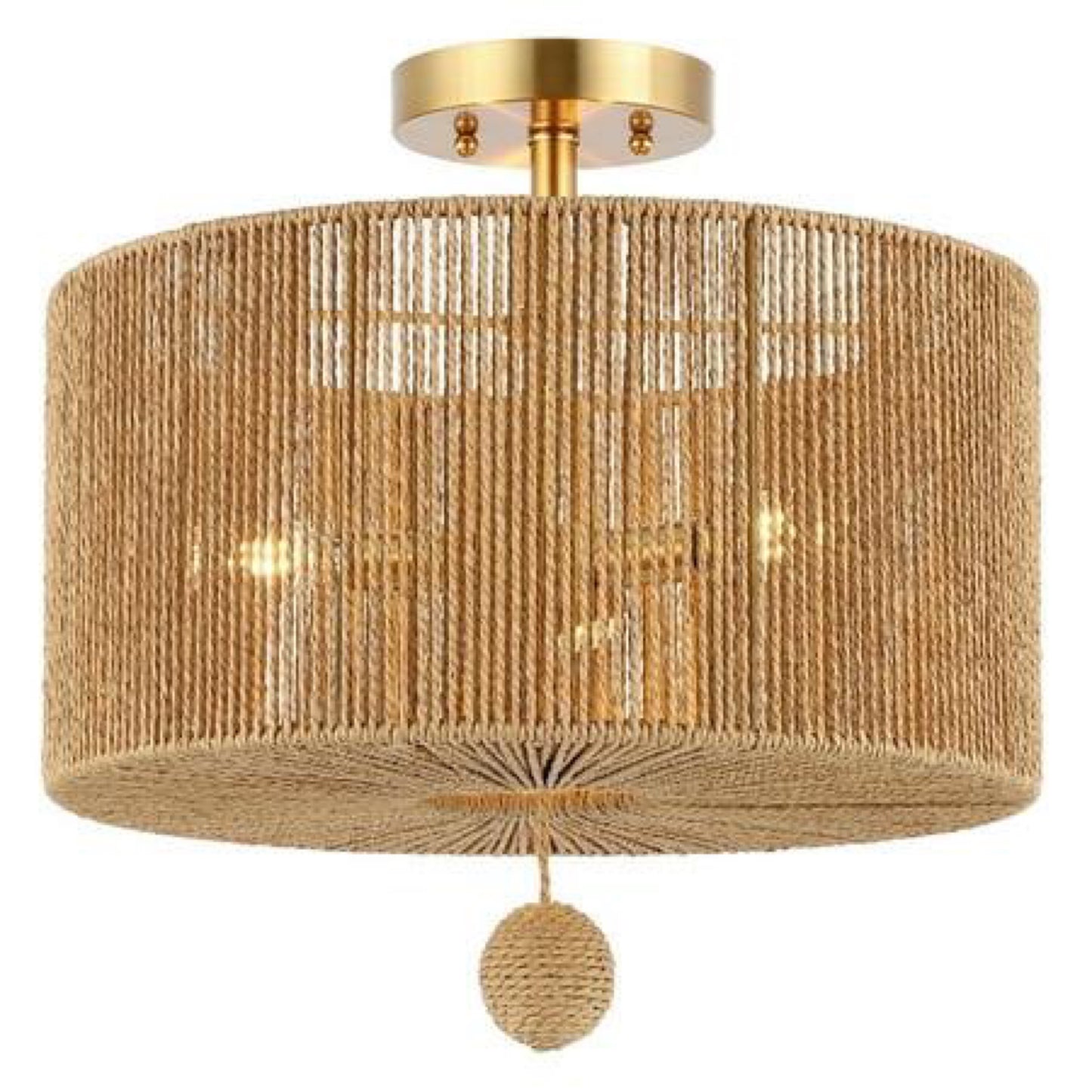 Safavieh Solmaz 15 in. Modern 3-Light Natural Paper Mount Light with Natural Paper Shade