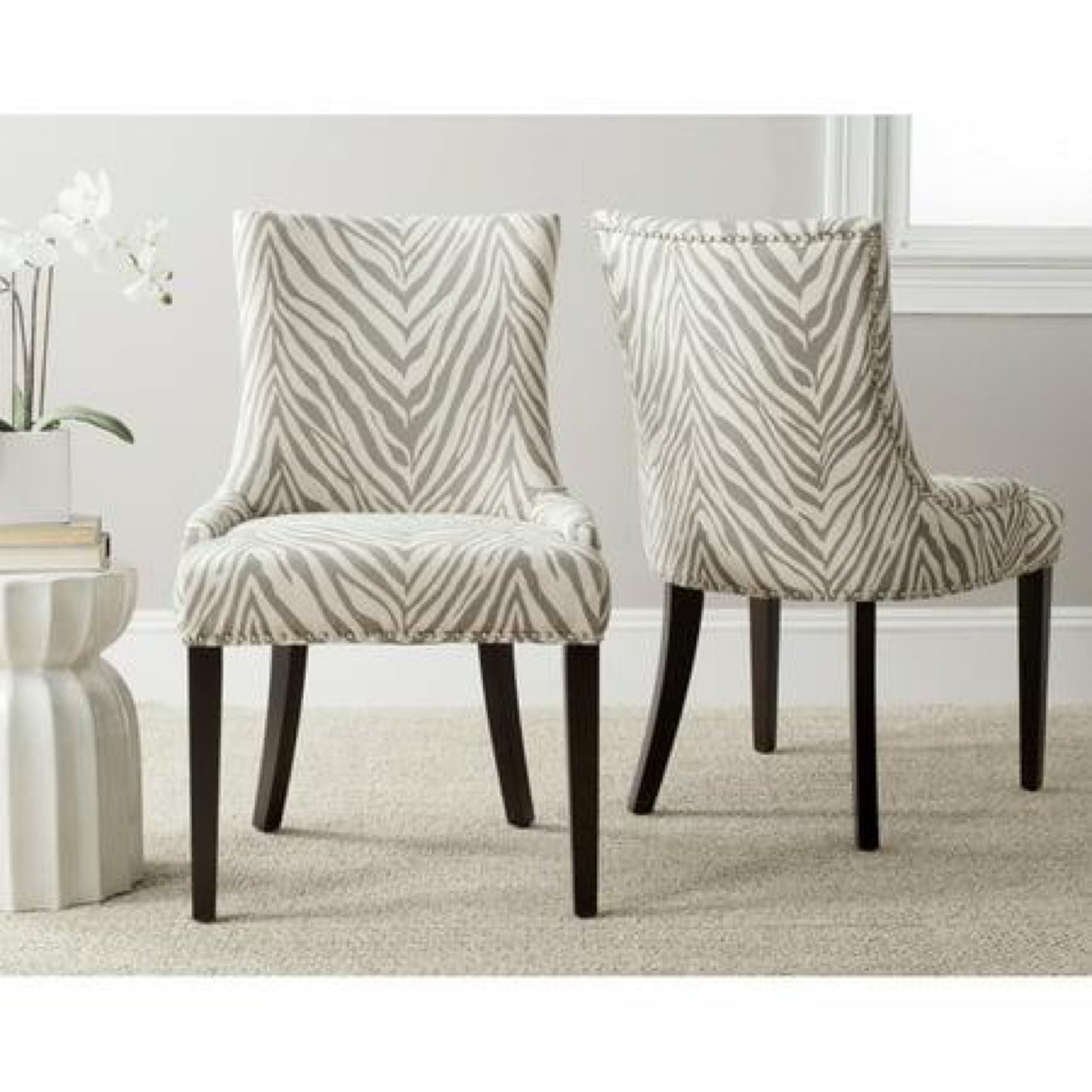 SET OF 2 - Safavieh Lester 19 Chair Silver Nail Head Grey Zebra