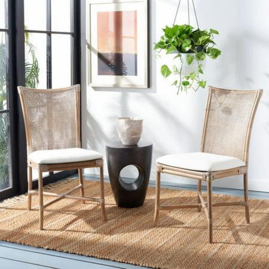 Set of 2 Chiara Rattan Dining Chairs with Cushion Gray/White
