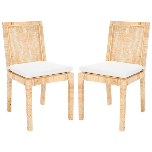 Tojo White/Natural 15.74 in. Rattan Dining Chair Set of 2
