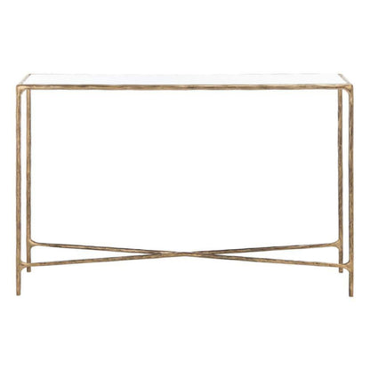 Jessa 12 in. Brass/White Rectangle Metal Console Table
