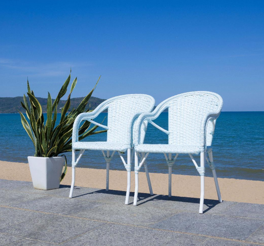 SET OF 2 Safavieh California Outdoor Patio Armchair Blue/White