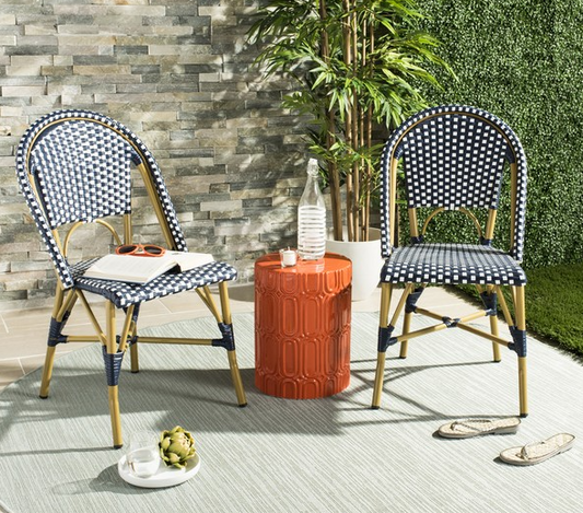 SET of 2 - Salcha Outdoor French Bistro Side Chair 2-Navy/White