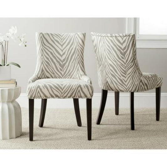 SET OF 2 - Safavieh Lester 19 Chair Silver Nail Head Grey Zebra