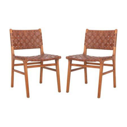 SET OF 2 - Taika Woven Leather Dining Chair